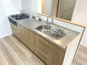 キッチンの水栓はカートリッジ式の浄水タイプで、使い勝手も良いですね。