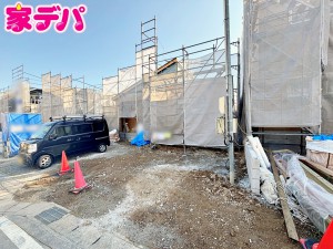 外観 【2号棟】上棟しました! ・長期優良住宅 ・平屋建て住宅 ・4LDK ・LDK16帖、隣接洋室4.5帖 ・全居室収納完備 ・シューズクローク ・リビング収納 ・並列駐車場2台可