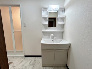 その他画像 【洗面台】 洗面台の三面鏡の裏には収納があるので、見られたくないものの収納に便利。(新品交換済み)